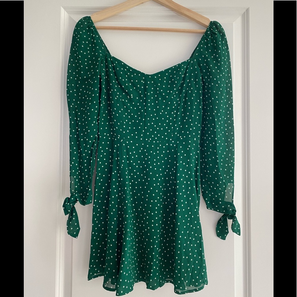 Reformation Green Polka Dot Mini Dress - Picture 6 of 8